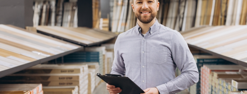 Smiling man holding a clipboard planning how to slow small business growth without losing momentum.