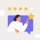 Stylized woman in text box points to a star